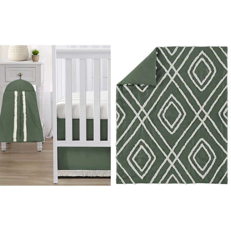 Sweet Jojo Designs Gender Neutral Unisex Baby Crib Bedding Set - Diamond Tuft Green Off White 4pc, 1 of 7