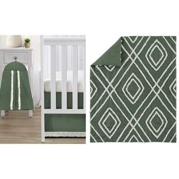 Sweet Jojo Designs Gender Neutral Unisex Baby Crib Bedding Set - Diamond Tuft Green Off White 4pc