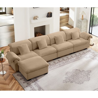 NicBex L-Shaped Sectional Sofa Large and Deep 3-Seat Sofa Couch with Storage Seats and Storage Ottomans, Modern Velvet Sofa with Soft Backrest