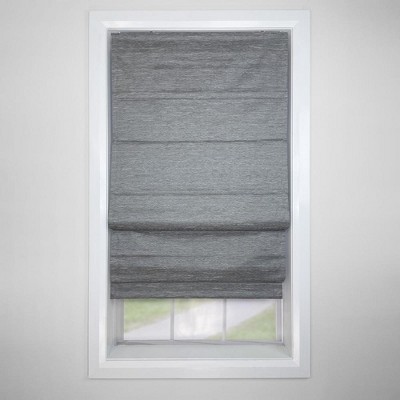 Ash Grey Cordless Roman Blackout Outdoor Fabric Shades 63" x 34"