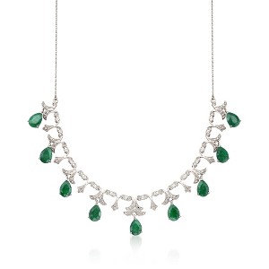 Ross-Simons 20.00 ct. t.w. Emerald and .28 ct. t.w. Diamond Necklace in Sterling Silver - 1 of 3