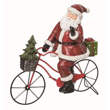 Transpac Resin Red Christmas Character on Bike Figurine