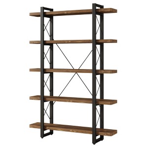 Resenkos Rustic Wood & Iron Bookshelf, 5-Tier Display Shelf, Storage Rack for Living Room, Brown Brown And Black - 1 of 4
