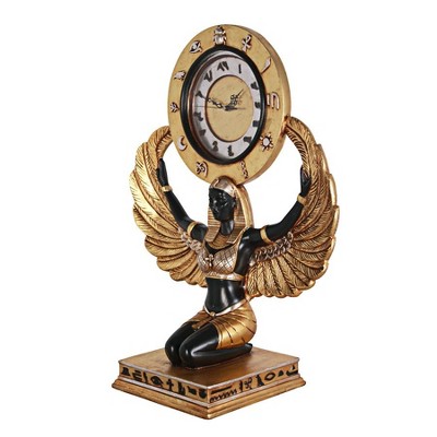 Grand-Scale Egyptian Goddess Isis Gold and Black Tabletop Clock