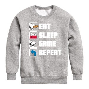 Boys' - Peanuts - Eat Sleep Game Snoopy Graphic Long Sleeve Fleece Sweatshirt - 1 of 4