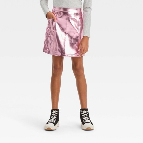 Pink leather deals mini skirt