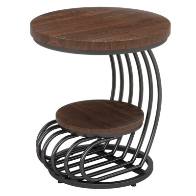 SEVOBAL End Tables Round Side Table Two Tier Storage with Metal Arc Frame for Living Room or Bedroom , Rustic Brown, 21.65"*31.5"*10.04"