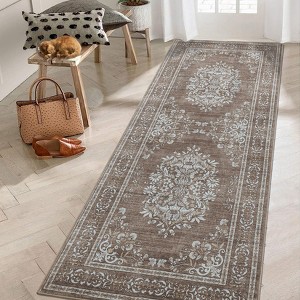 Garvee Area Rug Machine Washable Runner for Hallway Vintage Distressed Floral Medallion Accent Bedroom Living Room Throw Rug Ultra-Thin Non Slip Rug - 1 of 4