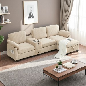 105" L-Shaped Corduroy Sectional Sofa with Ottoman, USB & Storage - 1 of 4