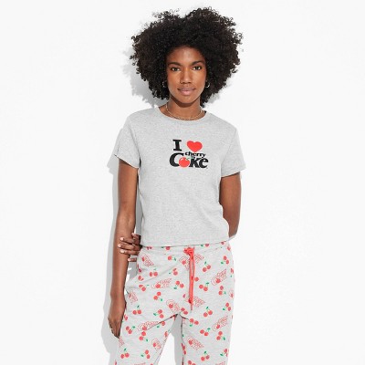 Women's "I Heart Cherry Coke" Short Sleeve Graphic Baby T-Shirt - Gray XS