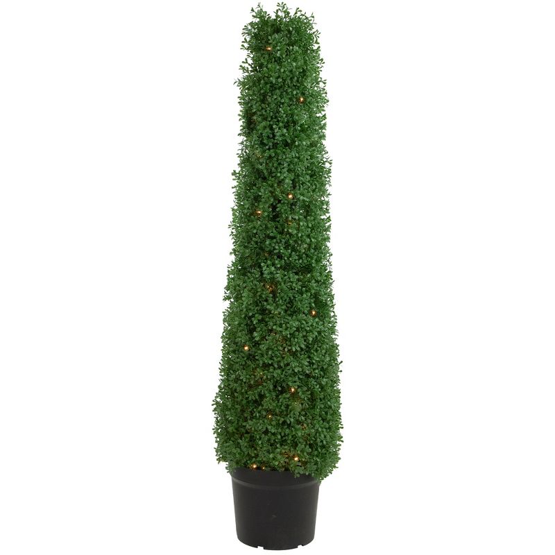 Northlight 4' Pre-Lit Artificial Boxwood Cone Topiary Tree with Pot, Clear Lights, 1 of 7