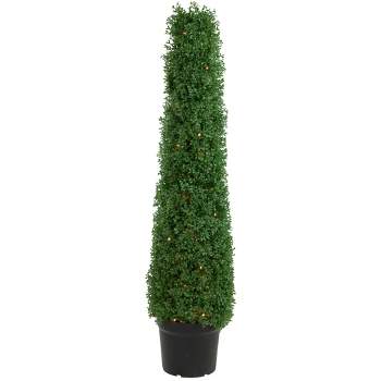 Northlight 4' Pre-Lit Artificial Boxwood Cone Topiary Tree with Pot, Clear Lights