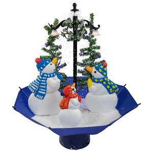 Northlight 30" Lighted Musical Snowing Snowman Family in Umbrella Base Christmas Decoration - 1 of 4