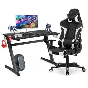 Costway Z-Shaped Racing Style Desk &  Massage Gaming Chair Set for Home Office - 1 of 4