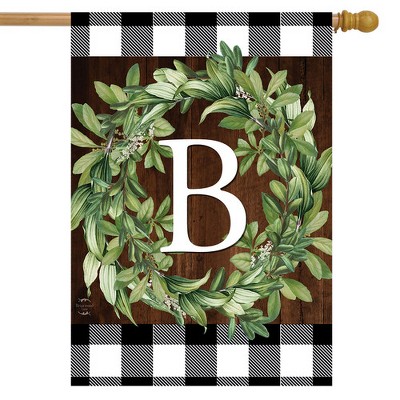Monogramm Gartenflagge 'K' Mit Kranz-Design – 31,8x45,7 Cm, Wetterfest & Doppelseitig | Briarwood Lane