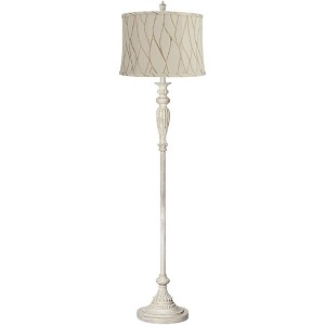 360 Lighting Colonnade Traditional Country 60" Tall Standing Floor Lamp Metal Antique White Finish Living Room Bedroom House Drum Kinmen Cream Shade - 1 of 4