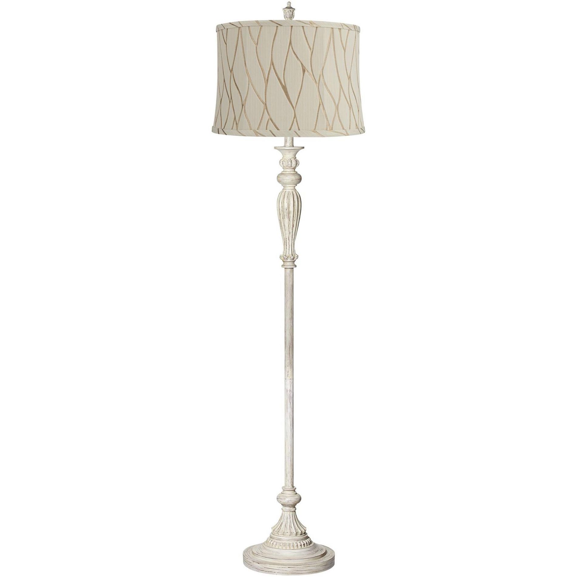 360 Lighting Colonnade Traditional Country 60" Tall Standing Floor Lamp Metal Antique White Finish Living Room Bedroom House Drum Kinmen Cream Shade