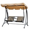 Resenkos 2-Seat Swing Chair, Outdoor Porch Glider With Canopy, Cup Holders & Tray, Perfect for Garden, Poolside, Brown - 2 of 4