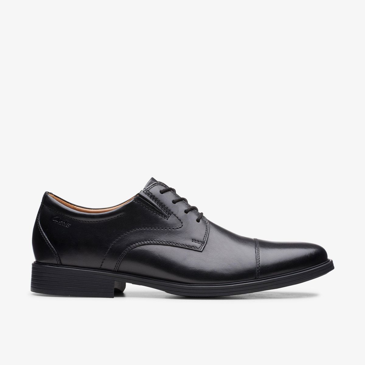 Clarks Mens Whiddon Cap Black Leather Shoes