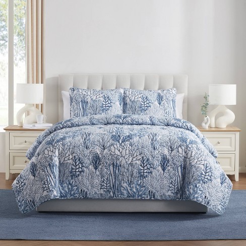 8pc Full/Queen Valore Medallion Coordinating Comforter and Quilt Set Blue -  VCNY