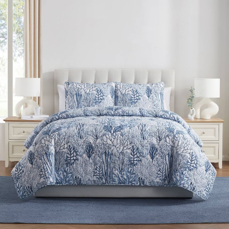 VCNY 3pc Home Gill Printed Sea Plants Coastal Quilt Set Blue, 1 of 7