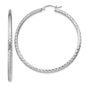 Black Bow Jewelry 2.25mm Diamond Cut, Polished Sterling Silver Hoops - 50mm (1 7/8 Inch) - 1 of 4