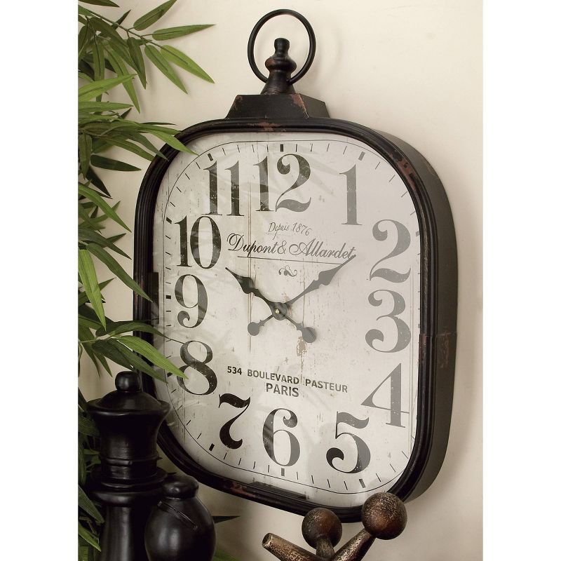 26&#34;x18&#34; Metal Distressed Pocket Watch Style Wall Clock with Ring Finial Black - Olivia &#38; May, 3 of 19