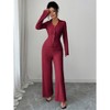 Women's Collared Button Down Shirt and Wide Leg Pants Two Piece Set Ribbed Knit Casual & Formal Outfit - 2 of 3