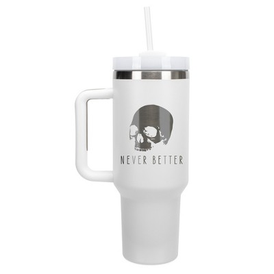 100 North Never Better Skull Halloween Wrap-Around 40 Oz. Stainless Steel Water Bottle Coffee Mug, Spill & Leak Resistant, Travel Tumbler with Handle,