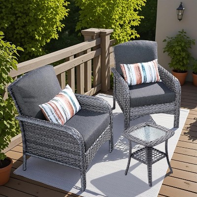 XIZZI Outdoor Wicker Sofa Set with Optional Swivel Chairs, 3.5" Cushions 5 Colors (Gray, Black, Navy, etc.), All-Weather Rattan, Modular 2-7 Pieces