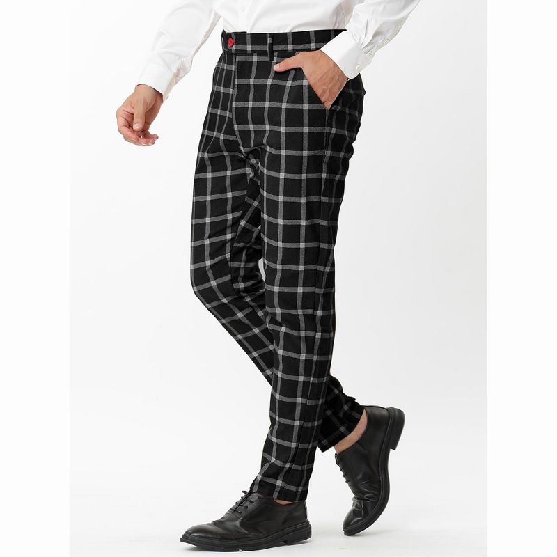 Lars Amadeus Men's Plaid Casual Slim Fit Flat Front Business Checked Dress Trousers, 2 of 7