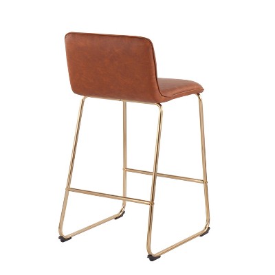 Contemporary Gold Metal and Camel Faux Leather Counter Stool, 21"