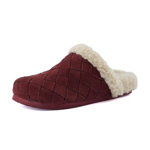 CUSHIONAIRE Cliché Genuine Suede Woven Mule Slippers for Women Indoor and Outdoor - Slip On Faux Fur Lining Women Footwear for Comfort - 1 of 4