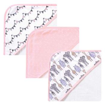 Hudson Baby Infant Girl Cotton Rich Hooded Towels, Pink Safari, One Size