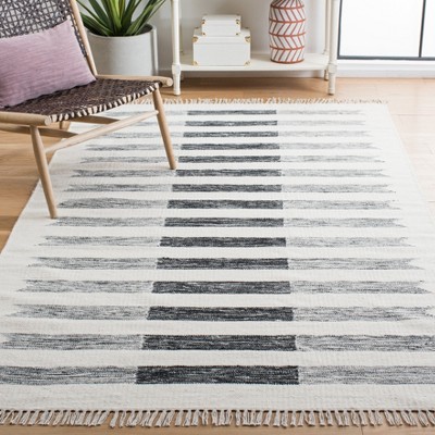 Handmade Black and Ivory Wool Flat Weave 4' x 6' Area Rug