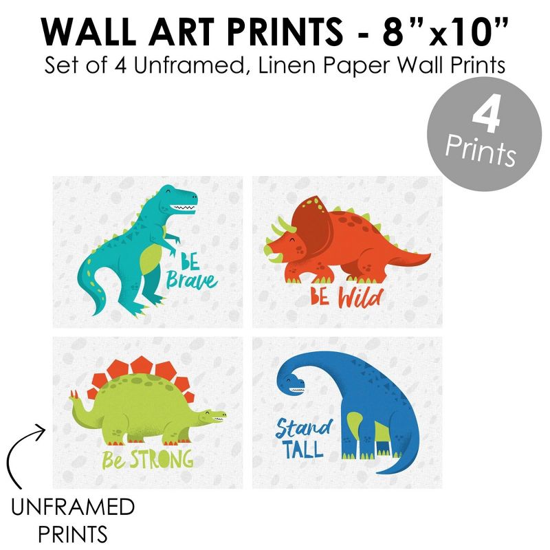 Big Dot of Happiness Roar Dinosaur - Unframed Dino Trex Nursery and Kids Room Linen Paper Wall Art - Set of 4 - Artisms - 8 x 10 inches, 5 of 8