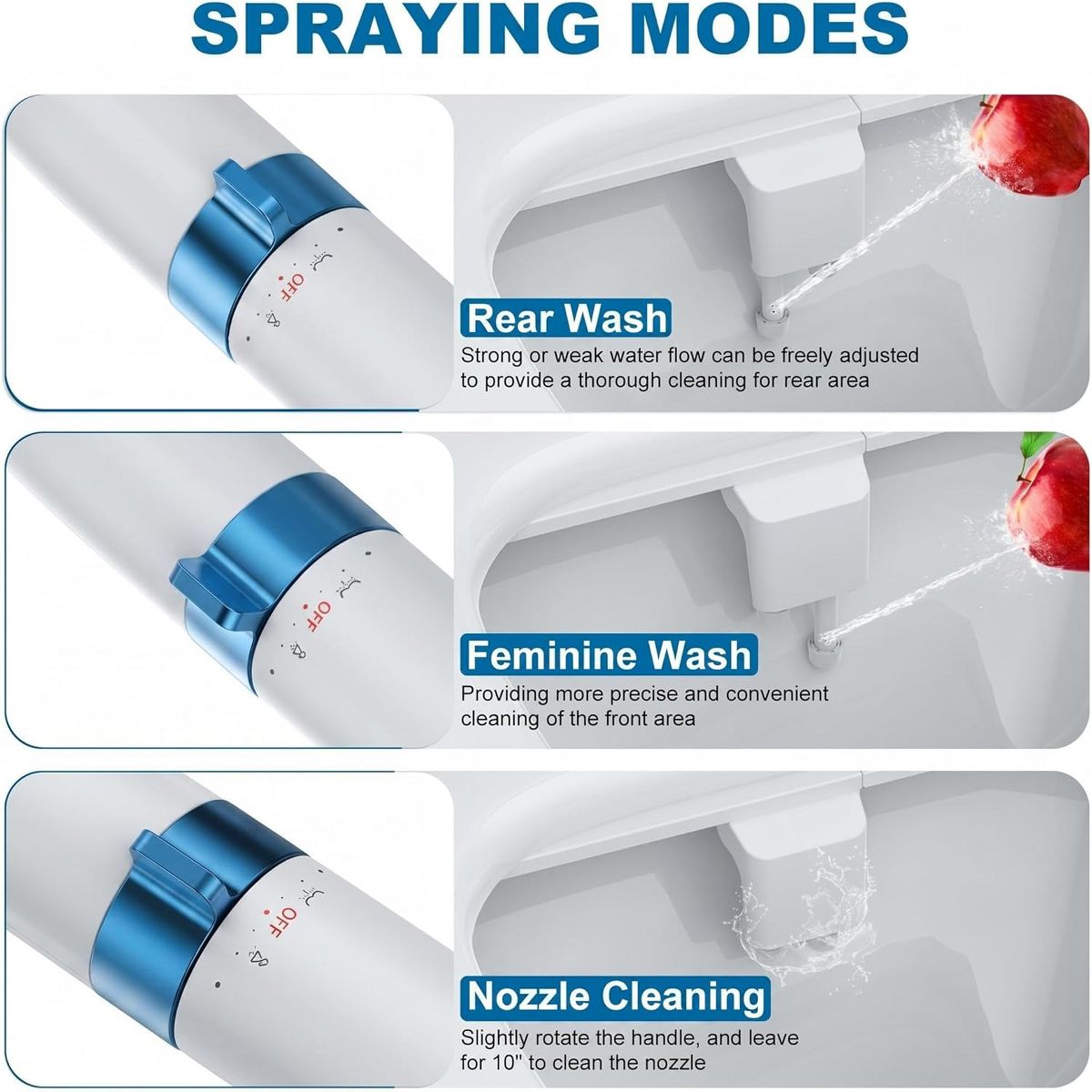 Ultra-Slim Bidet Attachment for Toilet, Non-Electric Cold Water Sprayer, Adjustable Pressure Dual Nozzle for Front/Rear Wash, Bathroom, White/Gray - thumbnail 8