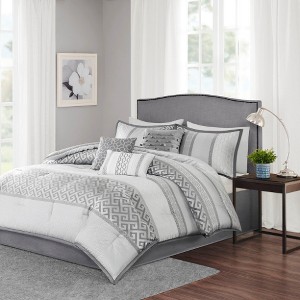 Lyngins 7-Piece Jacquard Comforter Set King Size, Neutral Geometric Bedding Set with Comforter, Shams, Bed Skirt & Decorative Pillows, Hypoallergenic - 1 of 4