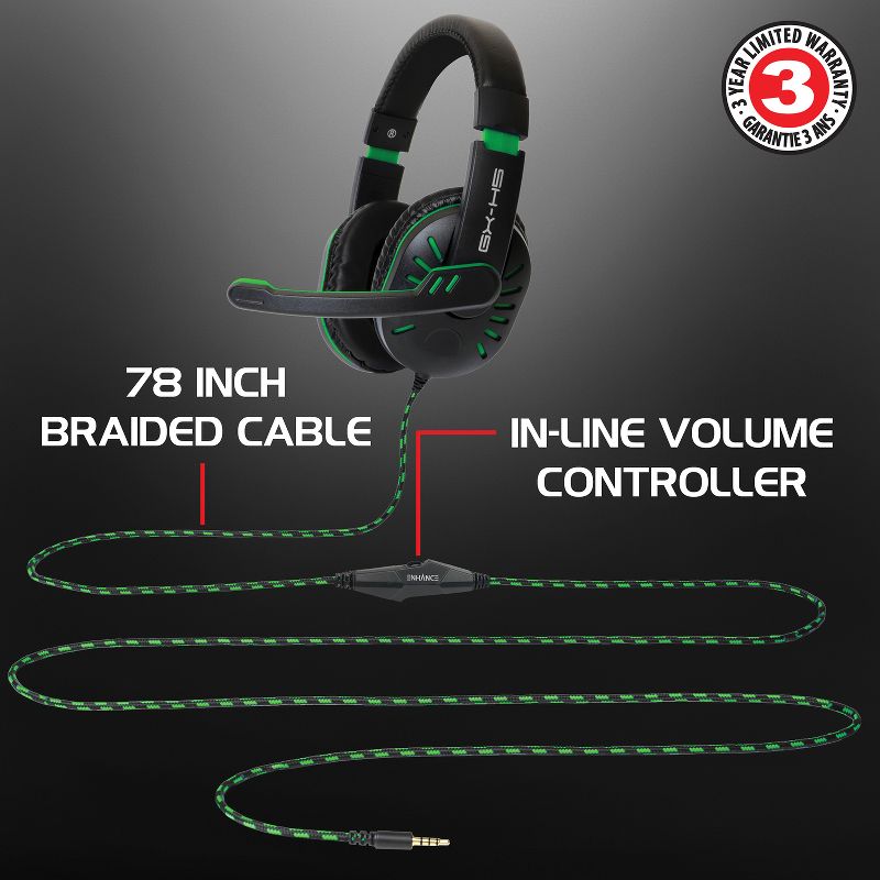 ENHANCE Infiltrate™ Stereo Gaming Headset with Rotating Microphone, Black and Green, GX-H5, 4 of 5