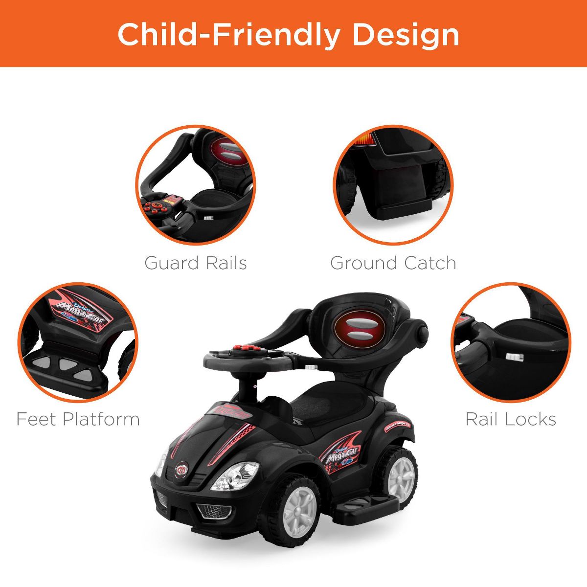 Best Choice Products 3-in-1 Kids Push and Pedal Toddler Ride On Wagon Play Toy Stroller w/ Sounds, Handle, Horn - Red - thumbnail 3