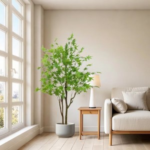 Artificial maple trees, fake green plants, trees in indoor home decoration potted plants, lifelike fake maple trees with leaves and trunks - 1 of 4