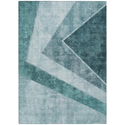 Teal Blue Aqua And Blue Geometric Washable Indoor Outdoor Area Rug