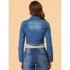 Allegra K Women's Turn Down Frayed Button Down Washed Cropped Denim Jacket - 4 of 4