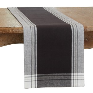 Saro Lifestyle Stripe Border Runner, Black, 13" x 72" - 1 of 4