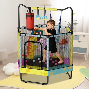 Hooseng 55" Hexagon Trampoline for Kids with Safety Enclosure Net, Indoor & Outdoor Toddler Trampoline with Adjustable Gymnastics Bar & Toys - 1 of 4