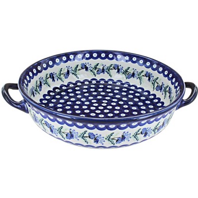 Blue Rose Polish Pottery 1455 Zaklady Round Casserole with Handles