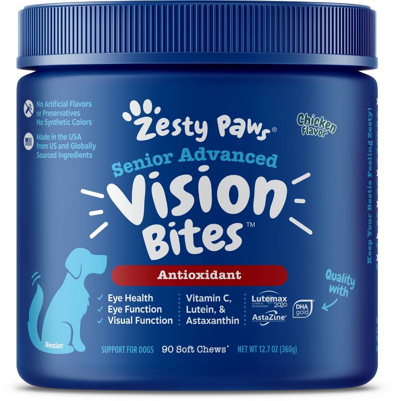Zesty Paws Senior Advanced Antioxidant Vision Soft Chews for Dogs - Chicken Flavor - 90ct, 1 of 6