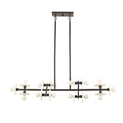 Amani Black Cashmere 14-Light Linear Chandelier with Alabaster Discs