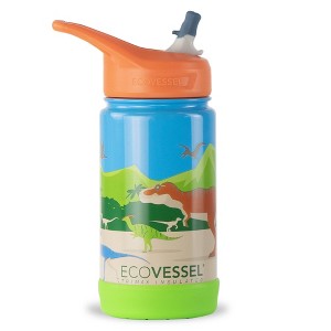 EcoVessel 12oz Frost Insulated Stainless Steel Kids' Water Bottle with Straw Top - Dinosaur - 1 of 3