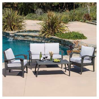 Honolulu Outdoor 4pc Wicker Seating Set and Cushions - Christopher Knight Home